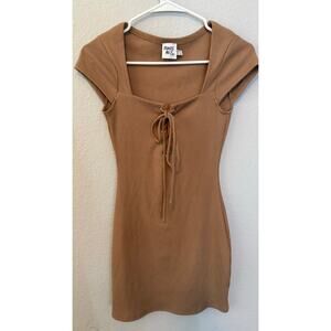 Princess Polly Brown Ribbed Lace Up Bodycon Mini Dress US 2